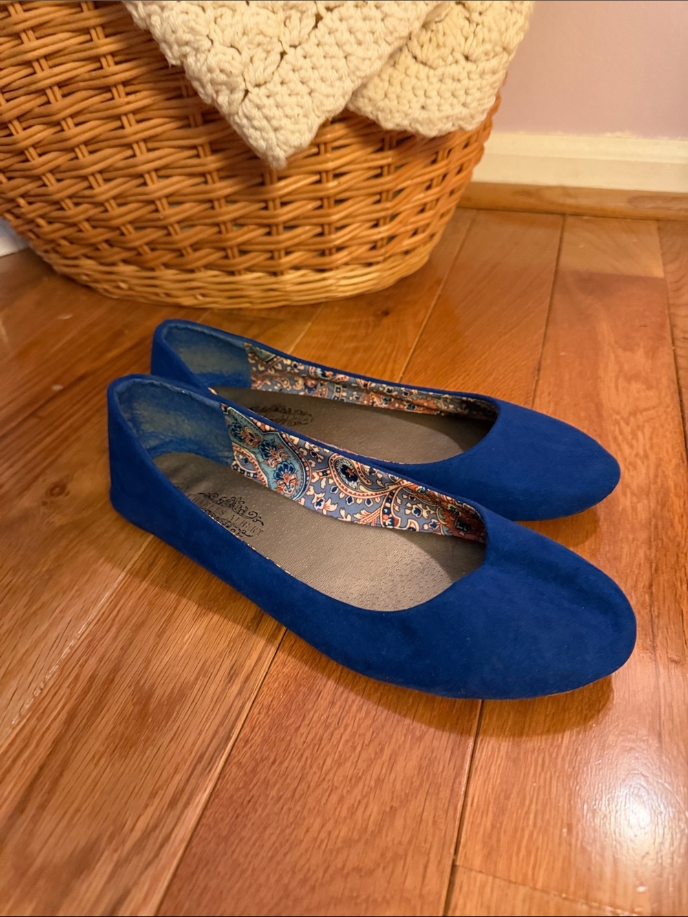 Blue Suede Ballet Flats - Women